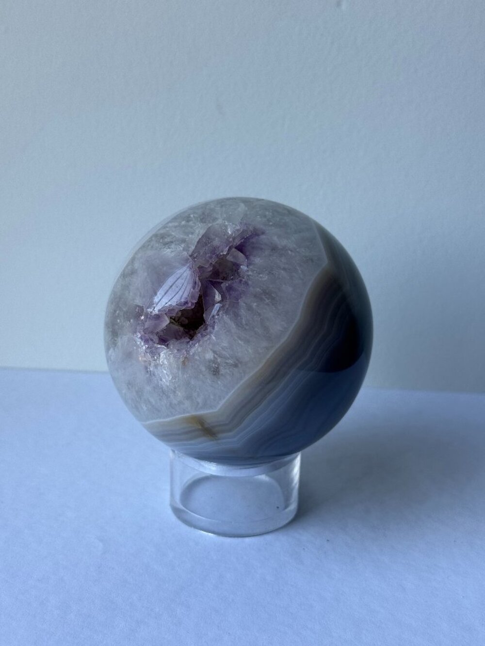 3” Uruguay Agate Amethyst Druzy Geode Sphere 1.4 lb
